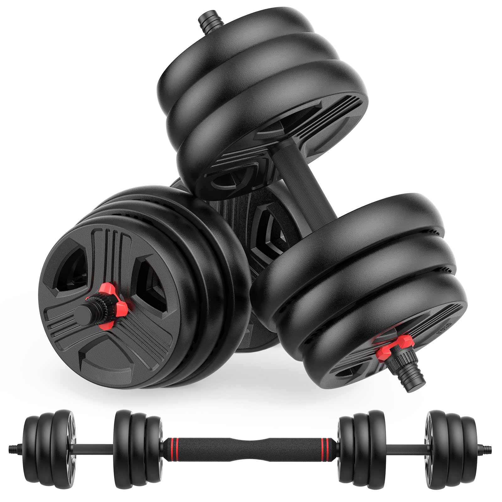 UKEEP Adjustable Dumbbells Sets 20/30/40/55/60/70/80/90lbs Weights Dumbbells Set of Convertible 2 or 3 in 1 Dumbbells Set